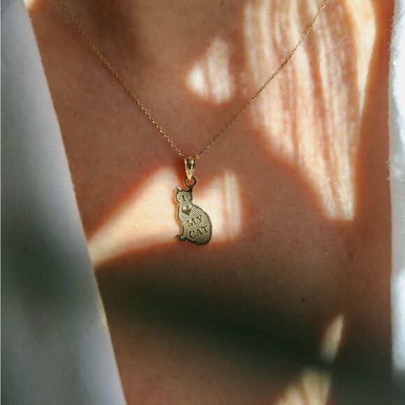 14k Solid Gold Cat Charm | Dainty Cat Pendant | Fine Jewelry by Tehrani Jewelry - Picture 4 of 5